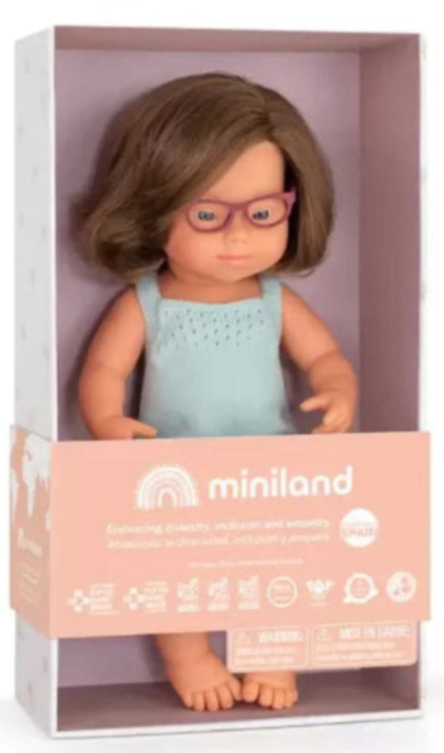 BAMBOLA EMPATIA BAMBINI - con occhiali e sindrome di Down, handmade, Miniland