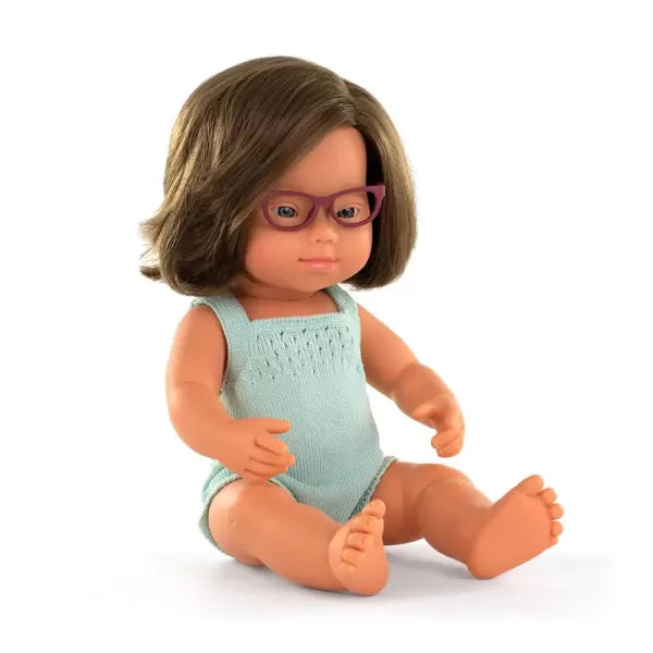 BAMBOLA EMPATIA BAMBINI - con occhiali e sindrome di Down, handmade, Miniland