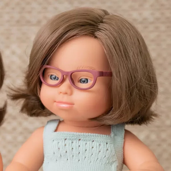 BAMBOLA EMPATIA BAMBINI - con occhiali e sindrome di Down, handmade, Miniland