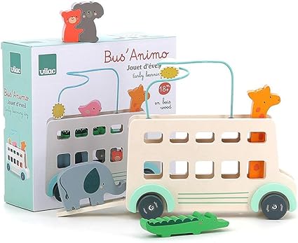 AUTOBUS DEGLI ANIMALI - sviluppa la motricità dei bambini, in legno, ecosostenibile