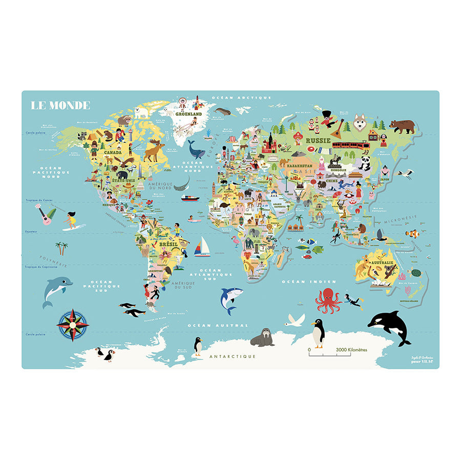 MAPPA DEL MONDO BAMBINI - versione Italiano, magnetica con illustrazioni