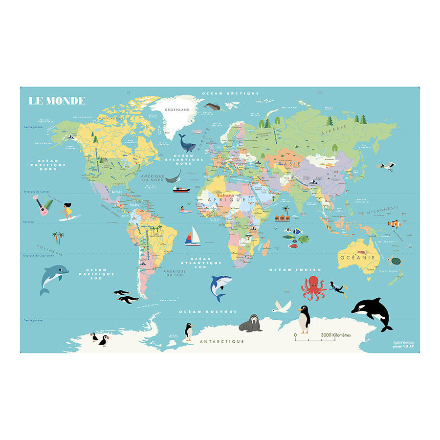 MAPPA DEL MONDO BAMBINI - versione Italiano, magnetica con illustrazioni
