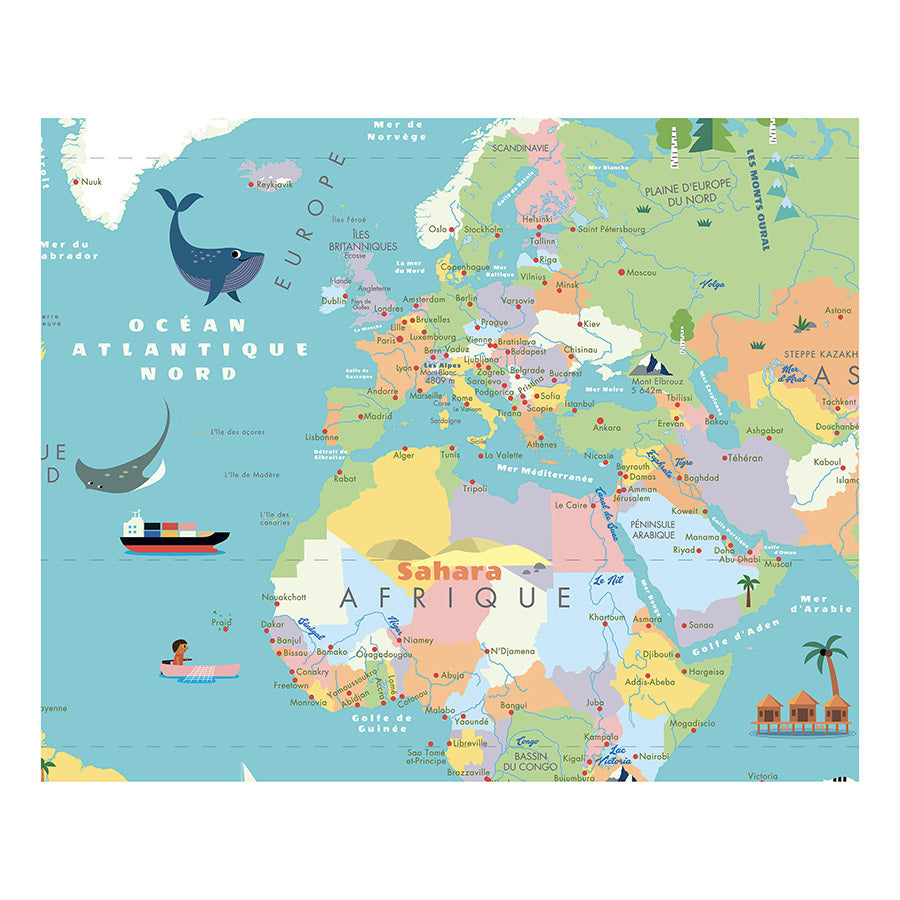 MAPPA DEL MONDO BAMBINI - versione Italiano, magnetica con illustrazioni