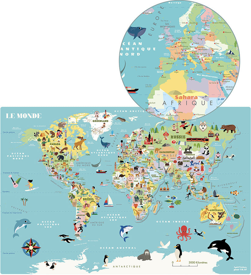 MAPPA DEL MONDO BAMBINI - versione Italiano, magnetica con illustrazioni