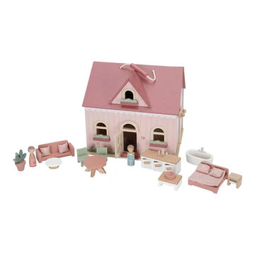 CASA BAMBOLE PORTATILE BAMBINI - In legno, 19 pezzi
