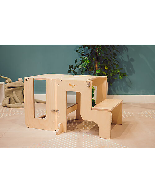TORRE MONTESSORI 2 in 1 - Convertibile in Tavolo + Sedia, in legno, ecosostenibile
