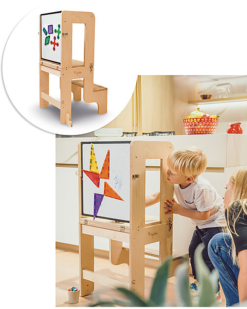 TORRE MONTESSORI 3 in 1 - Convertibile in Tavolo + Sedia, in legno, ecosostenibile