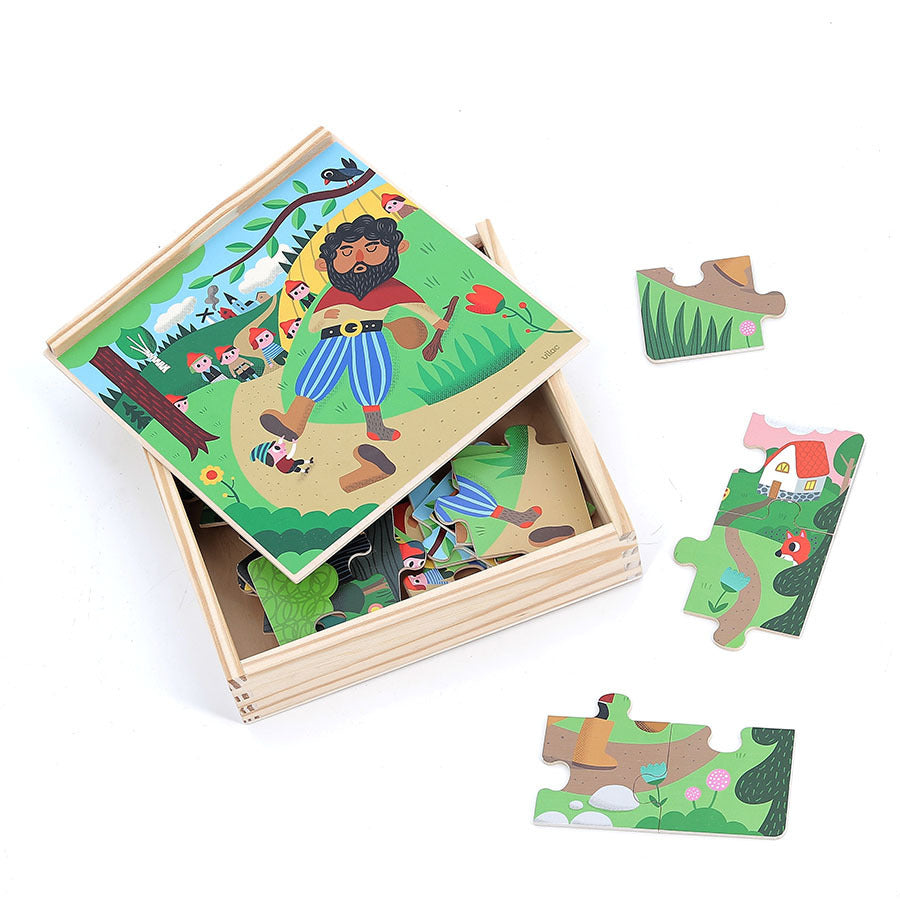SCATOLA 4 PUZZLE BAMBINI - Pollicino, in legno, ecosostenibile