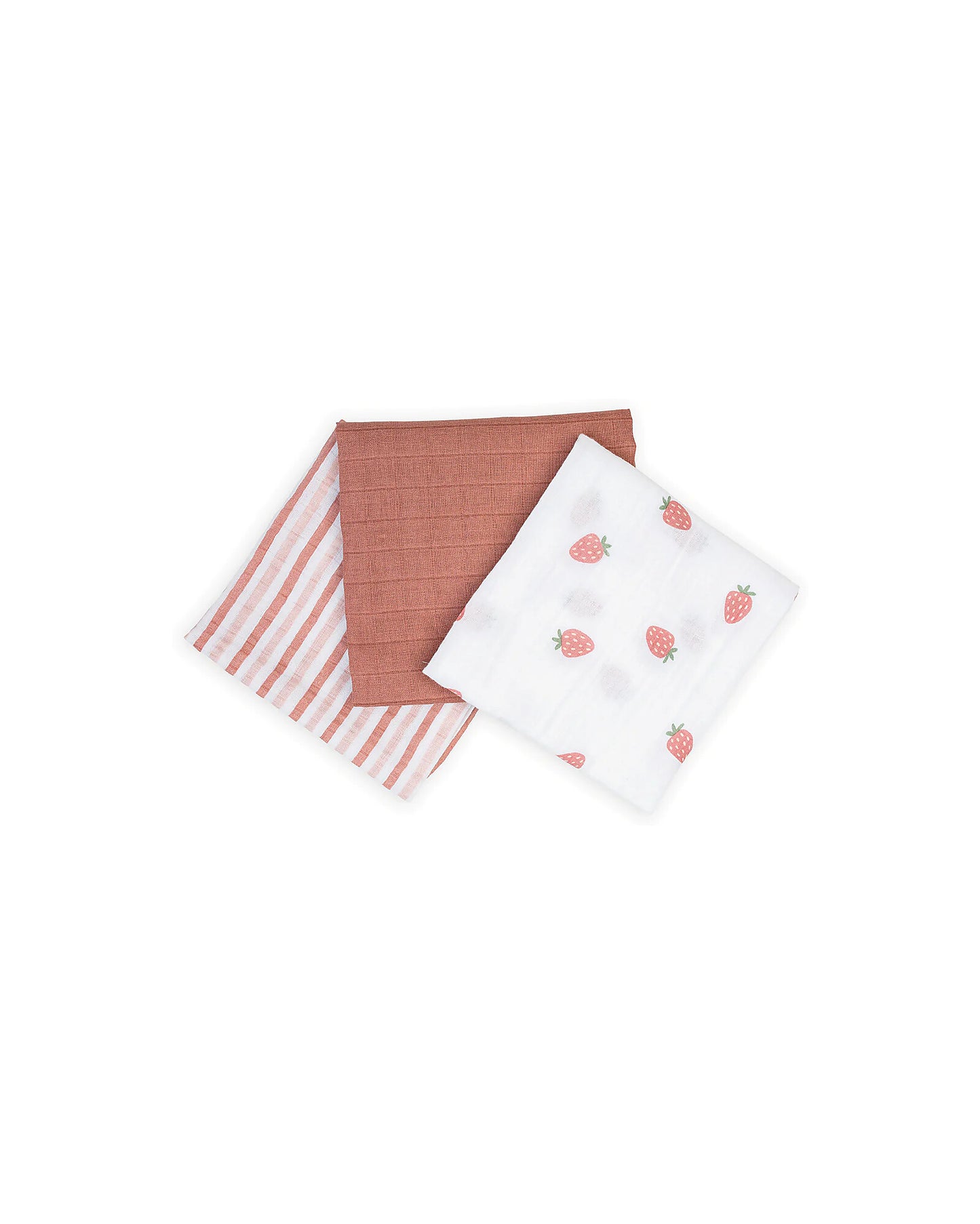 SET 3 COPERTINE NEONATO - in mussola di cotone, colorate Arcobaleno Fragola swaddle 69x69 cm.