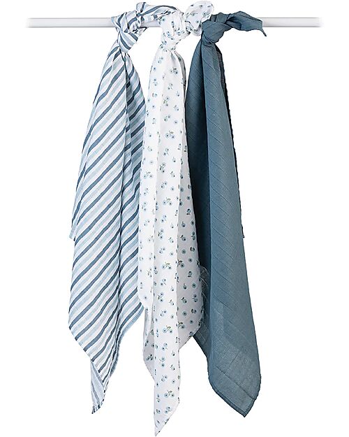 SET DA 3 COPERTINE NEONATO - in mussola di cotone, colorate Arcobaleno Mirtillo swaddle 69x69 cm.