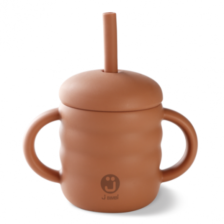 Tazza in silicone con cannuccia, manici e tappo rimovibile - Bimbi 6 mesi+ Toffee