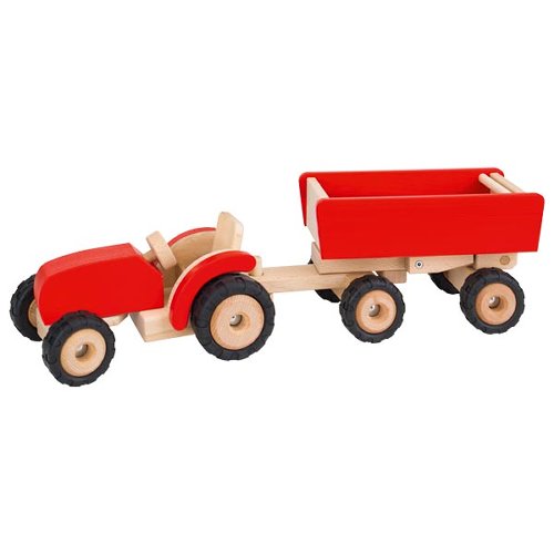 TRATTORE BIMBI con rimorchio Goki - in legno, ecosostenibile