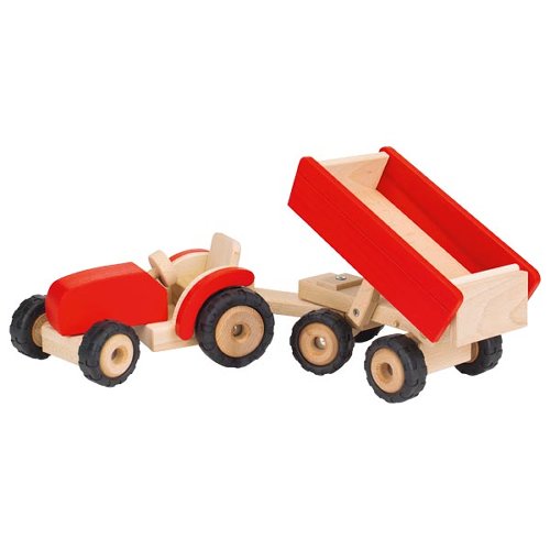 TRATTORE BIMBI con rimorchio Goki - in legno, ecosostenibile