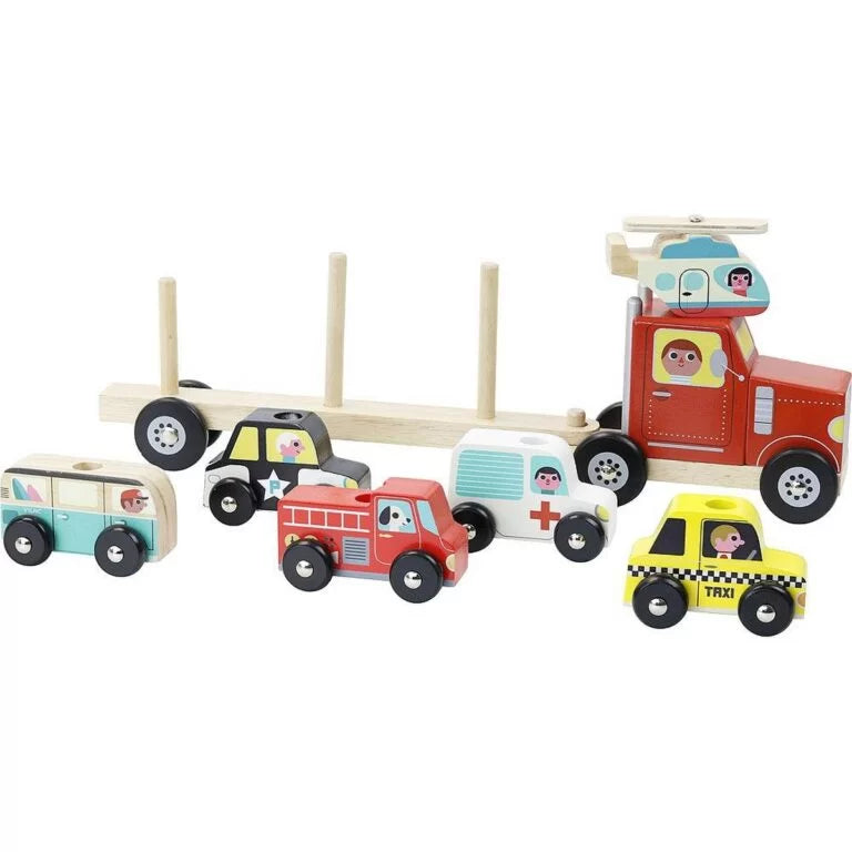 CAMION GIOCO PER BAMBINI - con Auto Impilabili, in legno, ecosostenibile