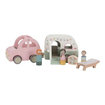 MACCHINA CON CARAVAN BAMBINI - Con 3 personaggi, in legno