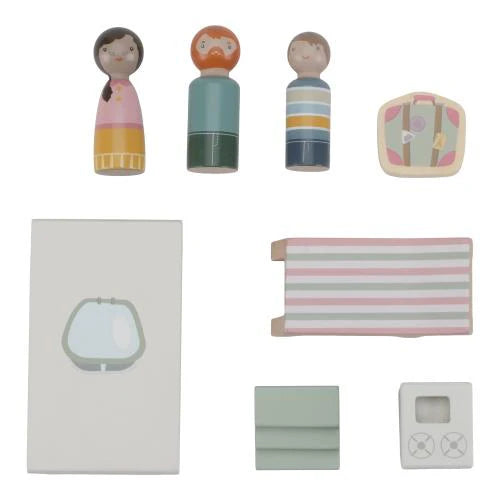 MACCHINA CON CARAVAN BAMBINI - Con 3 personaggi, in legno