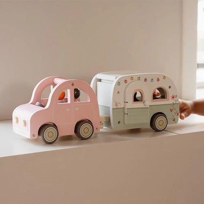 MACCHINA CON CARAVAN BAMBINI - Con 3 personaggi, in legno