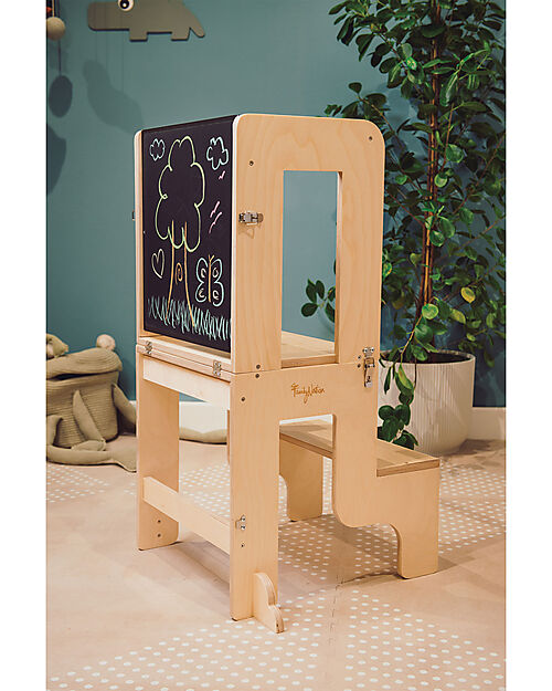 TORRE MONTESSORI 3 in 1 - Convertibile in Tavolo + Sedia, in legno, ecosostenibile
