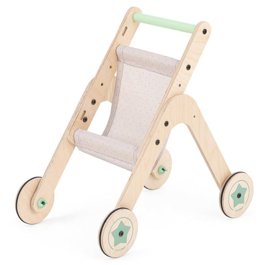 PASSEGGINO PER BAMBOLE E PRIMI PASSI BIMBI Trio Mamatoyz - Legno e menta, ecosostenibile